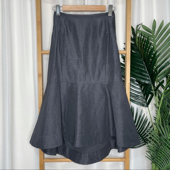 SOLD Country Road Dark Grey Linen Frill Hem Skirt 6 - Picture 2 of 12